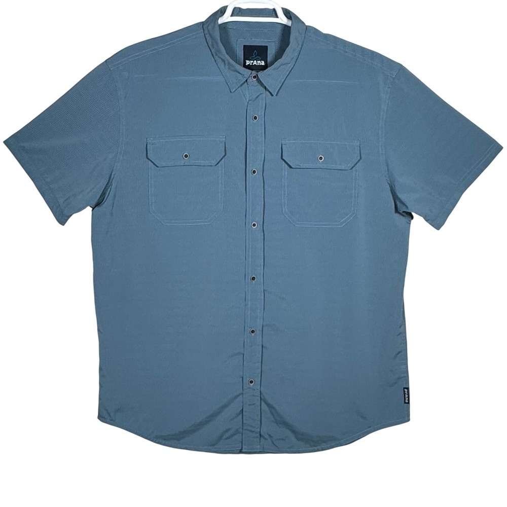 Prana Hiking Outdoor Shirt Mens XL Blue Short Sleeve  Button Up Fishing Gorpcore